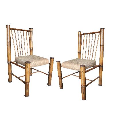 S_107 Par de sillas de bambú con tapiz beige (P/PAR)