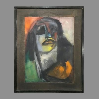 Autor no identificado. Rostro femenino. Óleo sobre masonite.