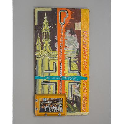 Cisco Jiménez. Pintura culera pero simpática. Acrílico y collage sobre tela