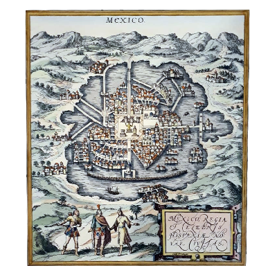 Mexico Regia et Celebris Hispaniae Novae Civitas. Grabado coloreado