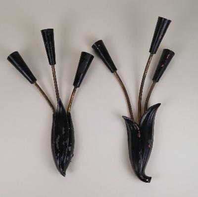 Par de arbotantes estilo Italiano en latón laqueado negro