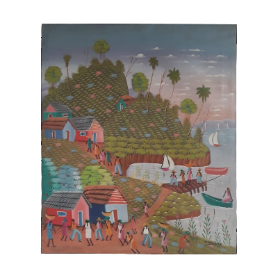 Hertz Nazaire. Escena de puerto. Acrílico sobre tela