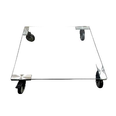 Mesa de centro en vidrio con ruedas de acero
