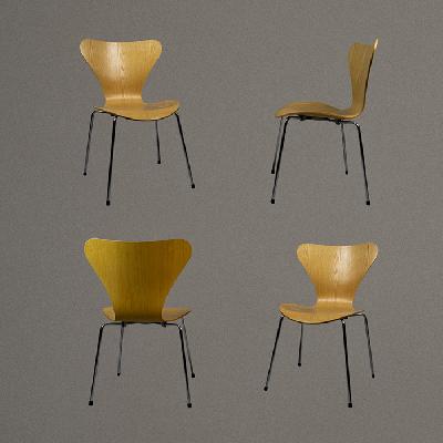 Arne Jacobsen para Fritz Hansen para Knoll Juego de sillas modelo 3107 en madera contrachapada de fresno (P/U)