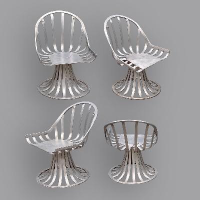 Russell Woodard. Juego de sillas para exterior en aluminio pulido (P/T)