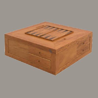 Mesa de centro con tablero de backgammon en madera de cedro blanco