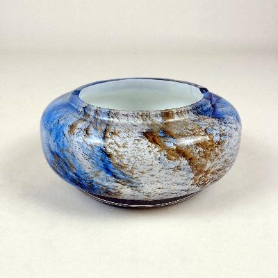 Cenicero en cristal de Murano color azul, blanco y ocre