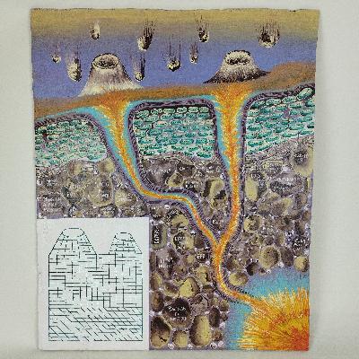 Cisco Jiménez. Lluvia de meteoritos. Acrílico y collage sobre madera