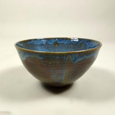 Tazón en cerámica de alta temperatura color azul y ocre